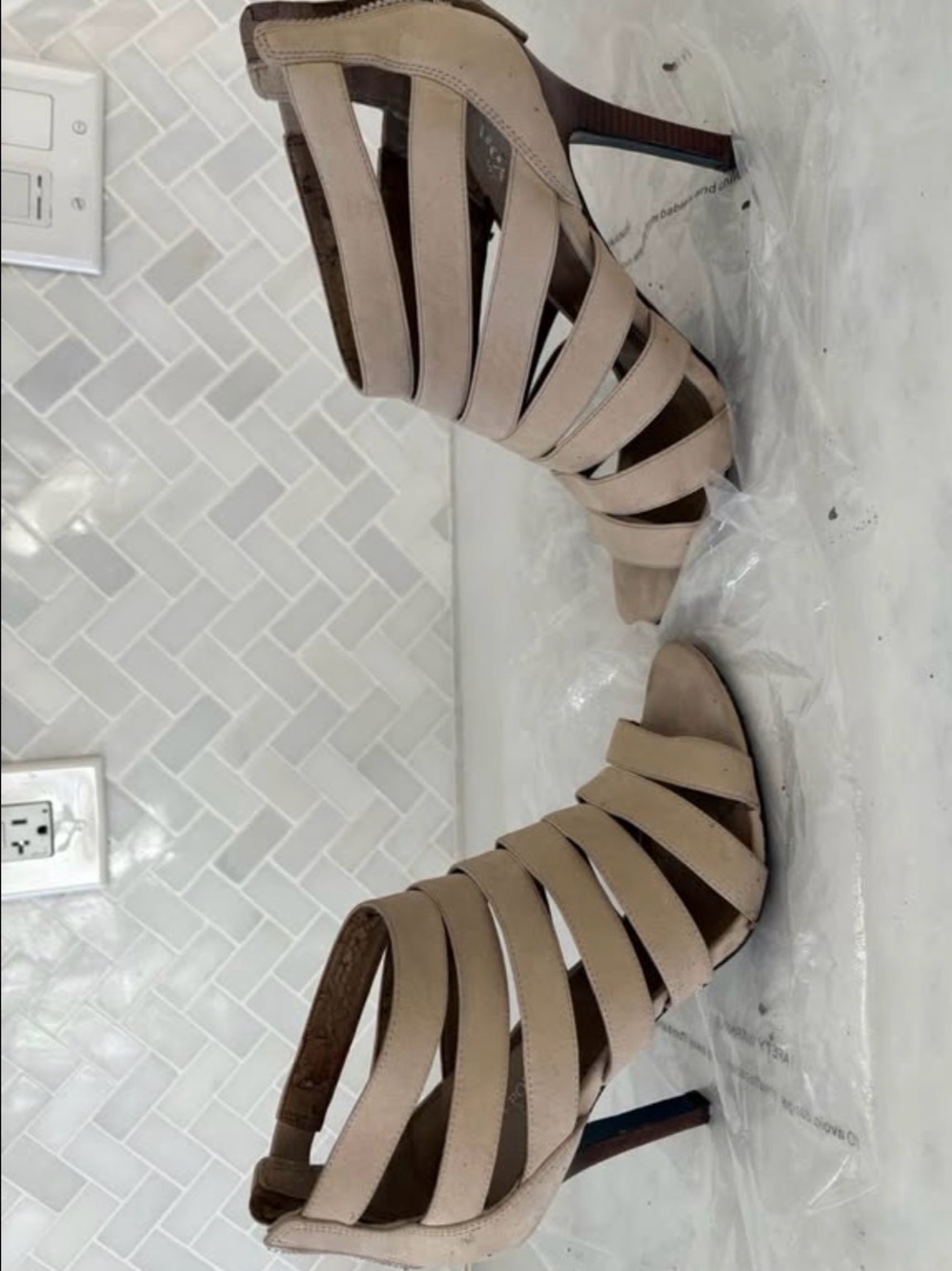 Cole Haan Neutral Strappy Cutout Heels in Taupe